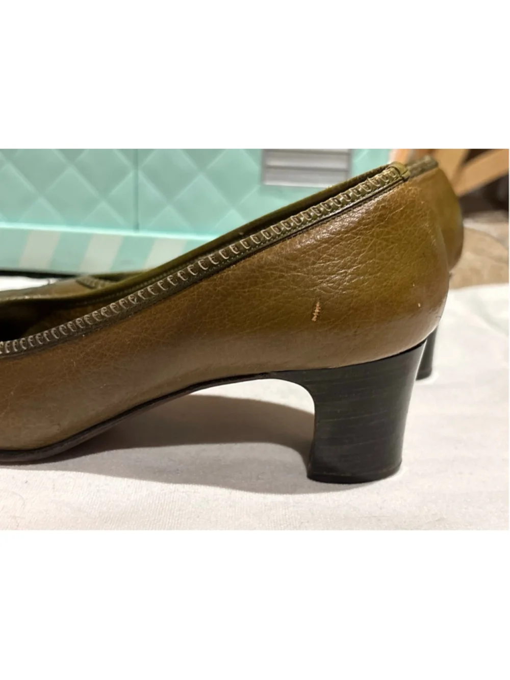 Women's Palter Olive Green Leather Heels